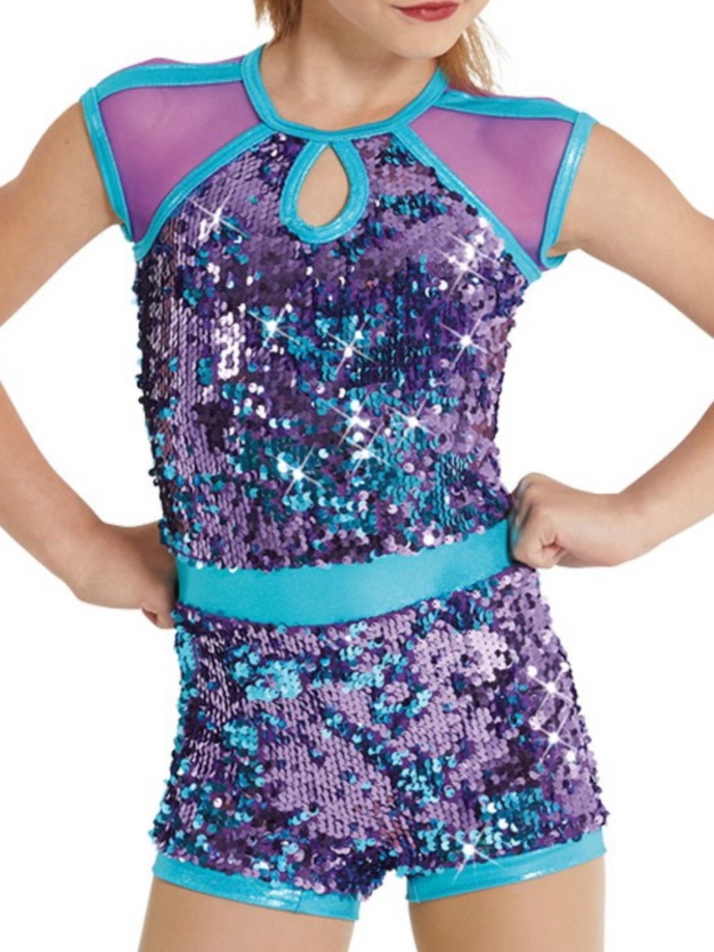 Weissman Purple & Blue Sequin Biketard Dance Costume